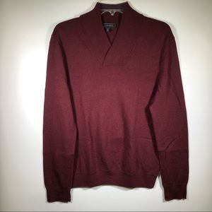 Express Mens Shawl Neck Sweater Large L Burgundy